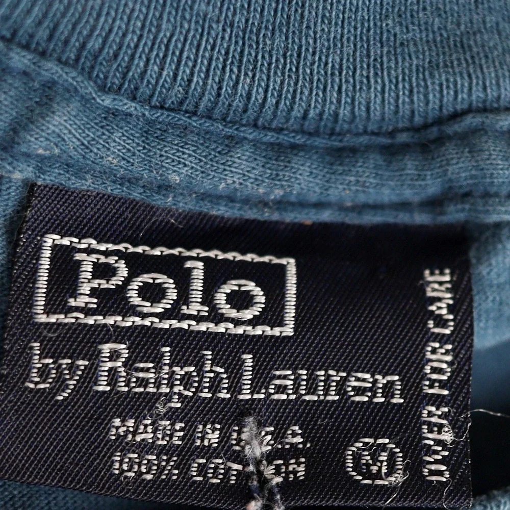 Vintage Polo Ralph Lauren Single Stitch Pocket Tee M TShirt Blue Made USA Cotton